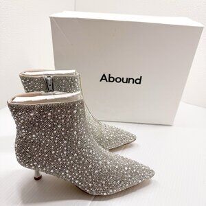 Abound Silver Rhinestone Ankle Boots 7M Sparkle Glitter Pointed Toe Party Heels